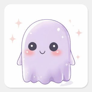Quadrado Adesivo de Fantasma Kawaii Fofo Estética de Hall
