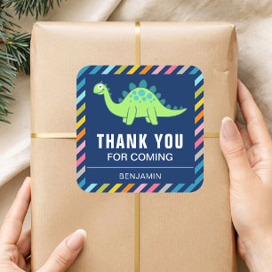 Quadrado Adesivo de Favor de Aniversário de Dinossauro Fofo