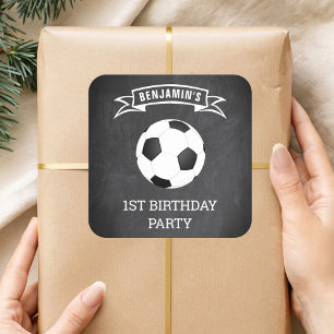 Quadrado Adesivo de Favor de Aniversário de Futebol