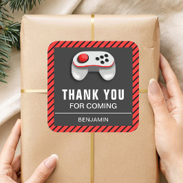 Quadrado Adesivo de Favor de Aniversário de Jogo de Vídeo M