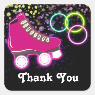 Quadrado Adesivo de Favor de Aniversário de Patins em Linha