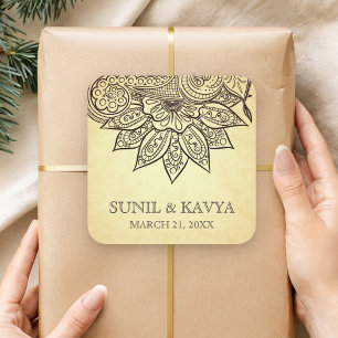Quadrado Adesivo de Favor de Casamento Indiano Vintage Mehe