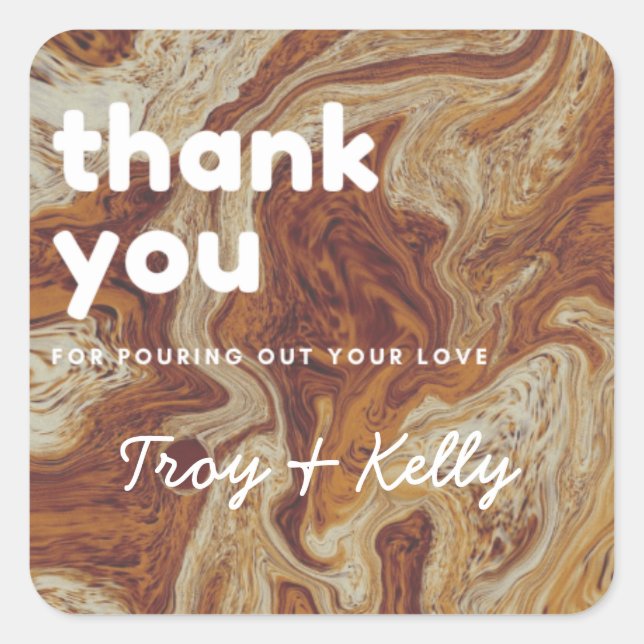 Quadrado Adesivo de Favor de Chuveiro de Café Giratório (Frente)