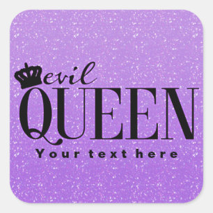 Quadrado Adesivo de Favor de Festa Brilho Roxo RAINHA MAU