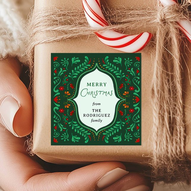 Quadrado Adesivo de Favor de Natal Fiesta (Fiesta Christmas Square Favor Sticker)