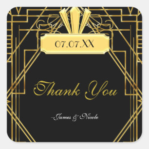 Quadrado Adesivo de Favor Gatsby Art Deco 20's Dourado e Pr