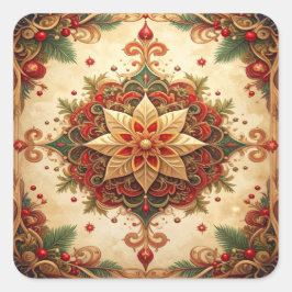 Quadrado Adesivo de Feriado Decorativo Verde Vermelho