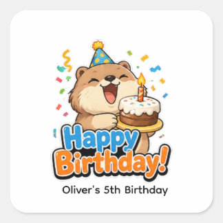 Quadrado Adesivo de festa de aniversário personalizado Cute