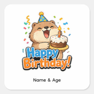 Quadrado Adesivo de festa de aniversário personalizado Cute