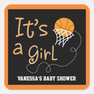 Quadrado Adesivo de festa de baby shower de basquete É UMA