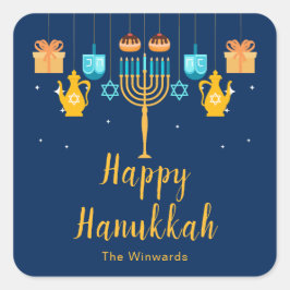 Quadrado Adesivo de festa de Menorah Hanukkah