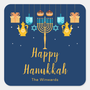 Quadrado Adesivo de festa de Menorah Hanukkah