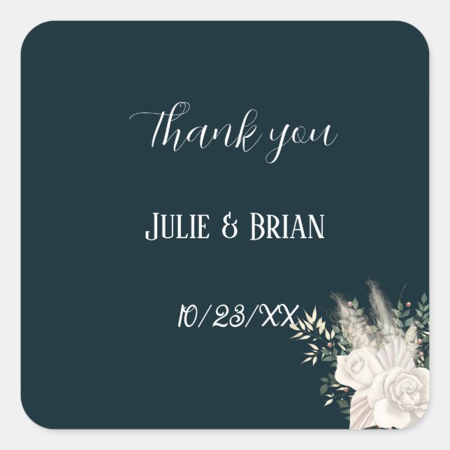 Quadrado Adesivo de Flor Branco Azul Marinho Elegante e Sof (Frente)