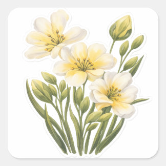 Quadrado Adesivo de Flores Amarelas Pintadas à Mão