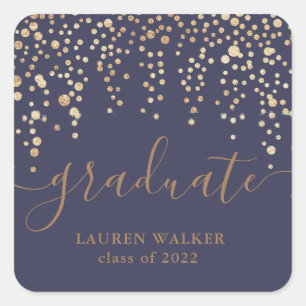 Quadrado adesivo de formatura em glitter confete dourado am