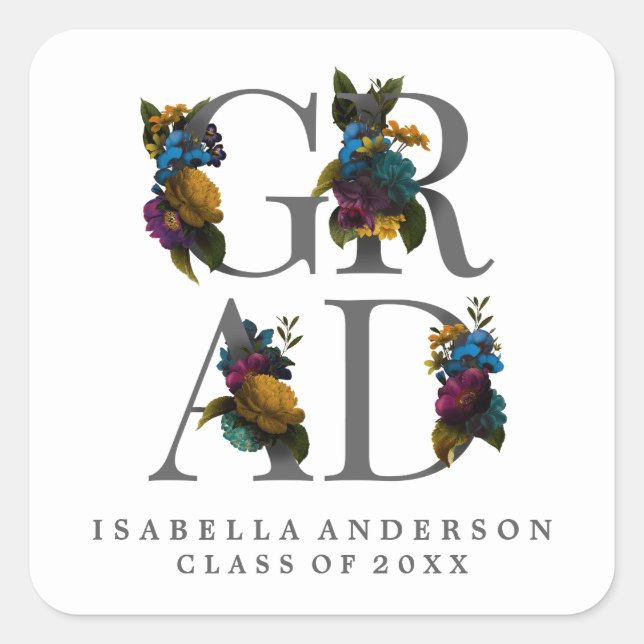 QUADRADO ADESIVO DE FORMATURA FLORAL ELEGANTE E SOMBREADO (Frente)