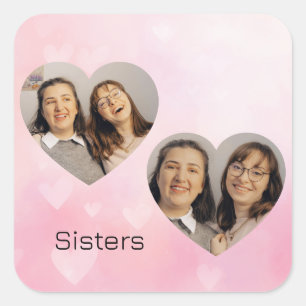 Quadrado Adesivo de Foto em Coração Personalizado para Irmã