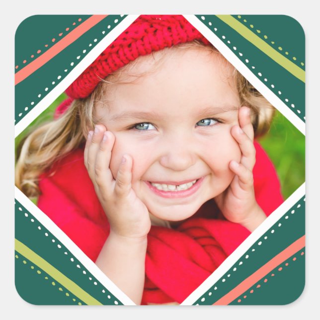 Quadrado Adesivo de fotos de feriado colorida (Frente)