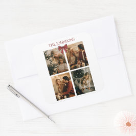 Quadrado Adesivo de Fotos de Natal Personalizadas da Famíli