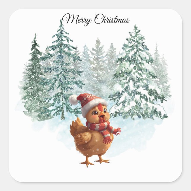 Quadrado Adesivo de Frango de Natal (Frente)