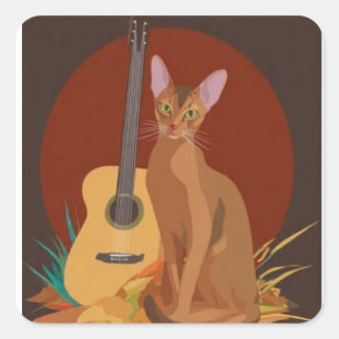 Quadrado Adesivo de Gato Aconchegante & Guitarra