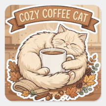 Adesivo de Gato de Café Aconchegante Presente para