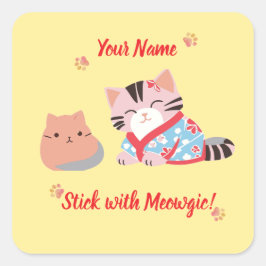 Quadrado Adesivo de Gato Fofo Kawaii Personalizado | Fique