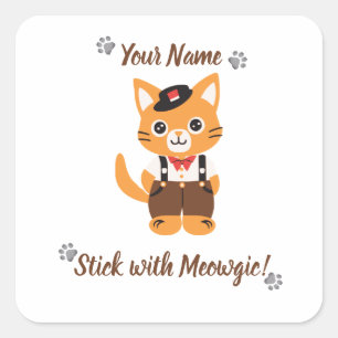 Quadrado Adesivo de Gato Fofo Personalizado - Fique com a M