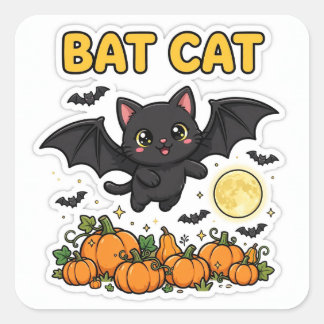 Quadrado Adesivo de Gato Morcego — Gato Preto Asas de Morce