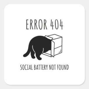 Quadrado Adesivo de Gato Social Bateria Erro 404 Engraçado