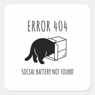 Quadrado Adesivo de Gato Social Bateria Erro 404 Engraçado