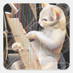 Quadrado Adesivo de Gato Surreal – Feline Melódico