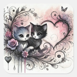 Quadrado Adesivo de Gatos Fofos do Dia dos Namorados – Desi