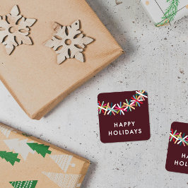 Quadrado Adesivo de Gola de Purpurina Colorida Feliz Natal