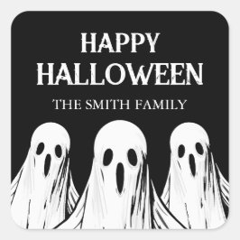 Quadrado Adesivo de Halloween com fantasma preto e branco