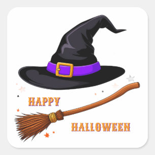 Quadrado Adesivo de Halloween de Chapéu de Bruxa Fofo Mágic