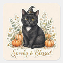 Adesivo de Halloween de Gato Preto Assustador & Ab
