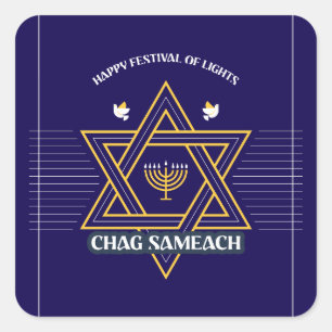 Quadrado Adesivo de Hanukkah Estrela de Davi Elegante