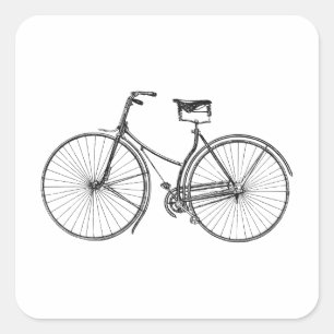 Quadrado Adesivo de ilustração de bicicleta preto e branco