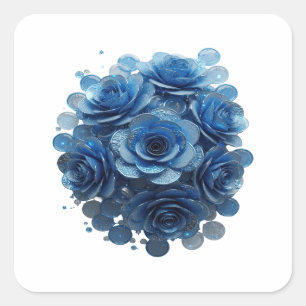 Quadrado Adesivo de Impressão de ROSAS AZUIS Azul Nítido