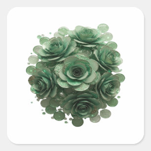 Quadrado Adesivo de Impressão de Rosas Verdes DESCASCÁVEIS