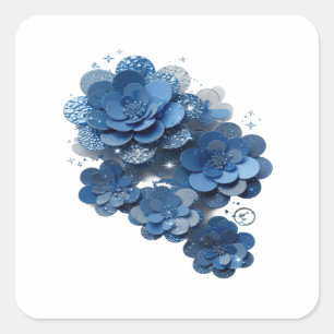 Quadrado Adesivo de Impressão Floral Azul Prata Divertido