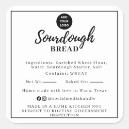 Quadrado Adesivo de Ingrediente de Sourdough Branco Cottage