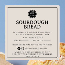 Quadrado Adesivo de Ingredientes de Sourdough Cinza Quente
