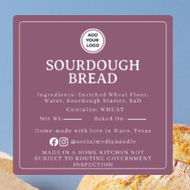 Quadrado Adesivo de Ingredientes para Sourdough Rosa Poeire