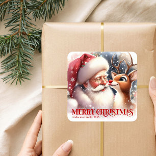 Quadrado Adesivo de Inverno Personalizado do Papai Noel e d