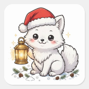 Quadrado Adesivo de Lanterna de Natal da Raposa Ártica