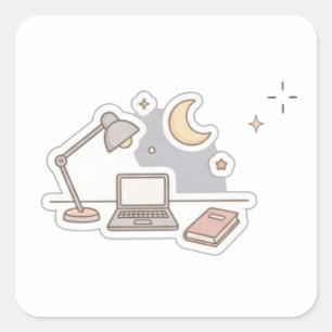 Quadrado Adesivo de Laptop de Estudo Fofo Luminária Estét