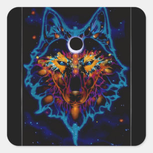 Quadrado Adesivo de Lobo Espacial