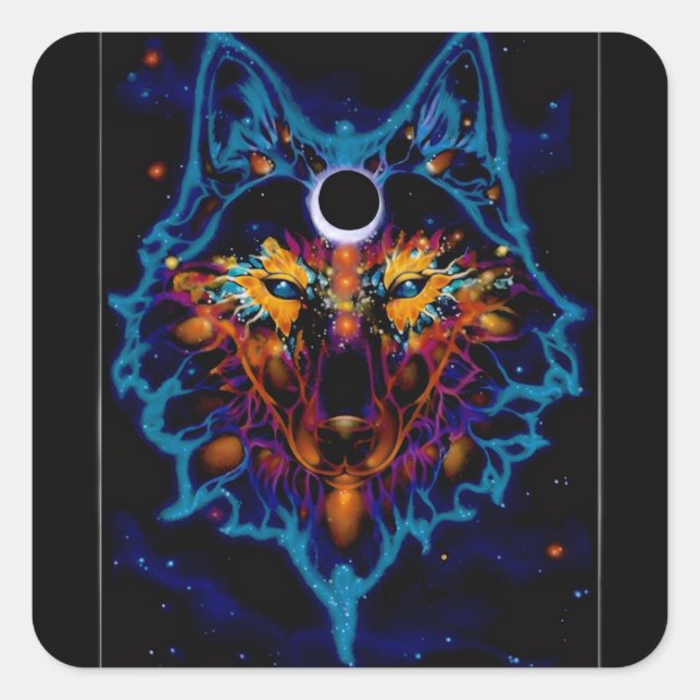 Quadrado Adesivo de Lobo Espacial (Frente)